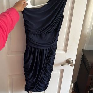 One shoulder navy dress